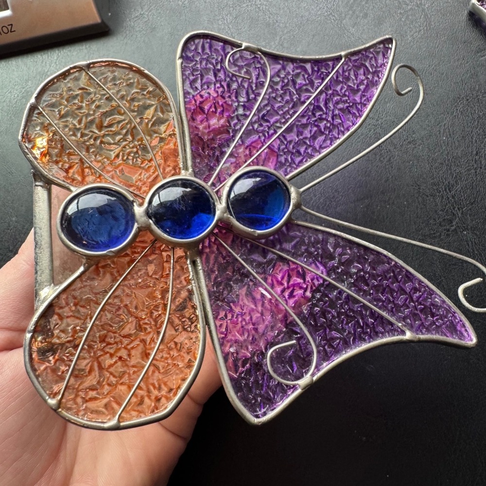 Vintage stain glass Silken Wings porcelain butterfly ornaments decor cottagecore - Picture 4 of 7
